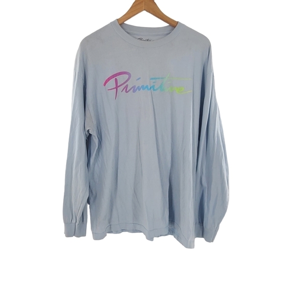 Primitive Long Sleeve T-Shirt MensSz XL Tie Light Blue Spell out - Picture 1 of 3